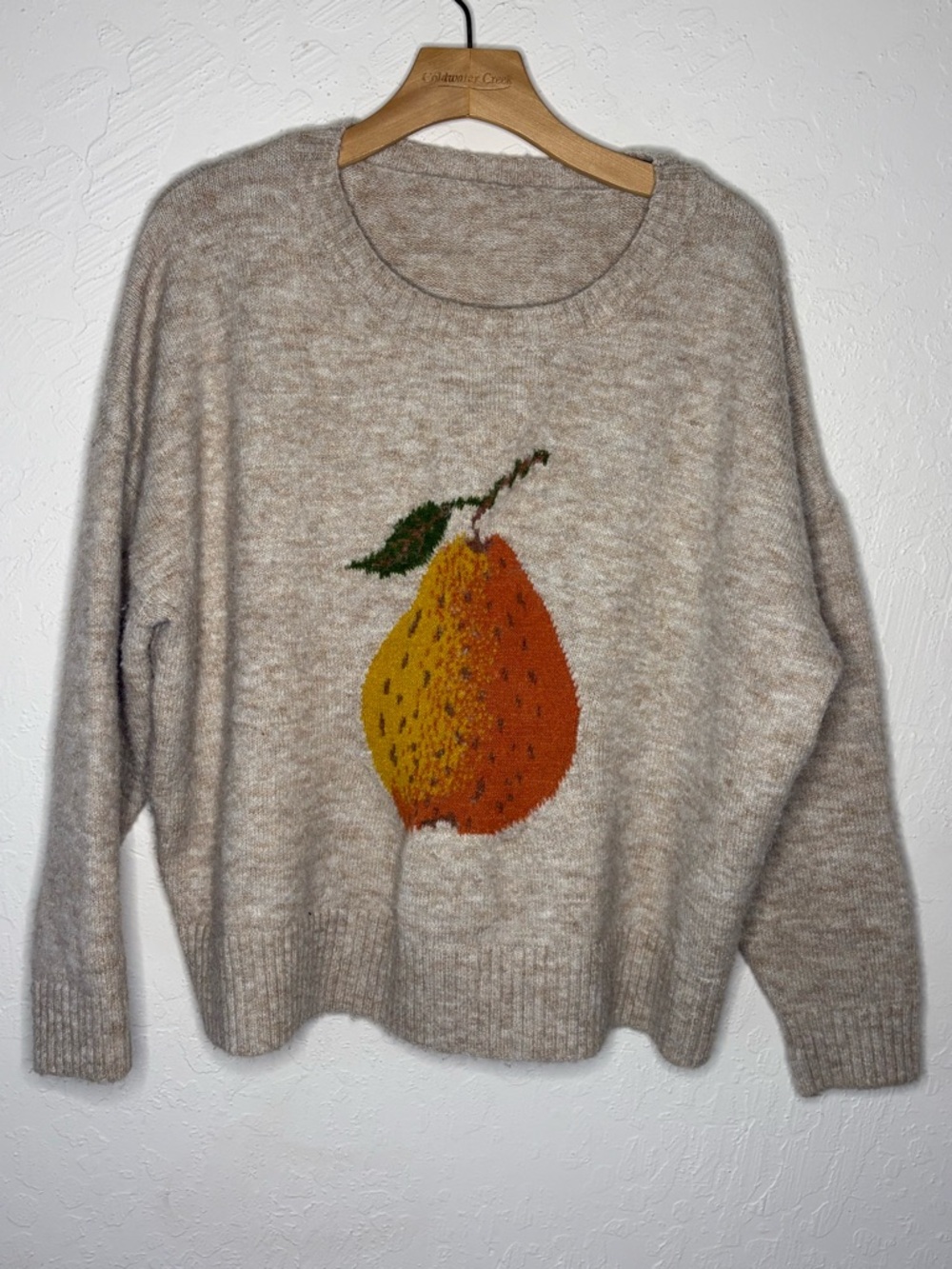 CIDER Pear Graphic Knit Sweater Women Plus 1XL Wool Oversized Cream Cottagecore - Picture 3 of 9